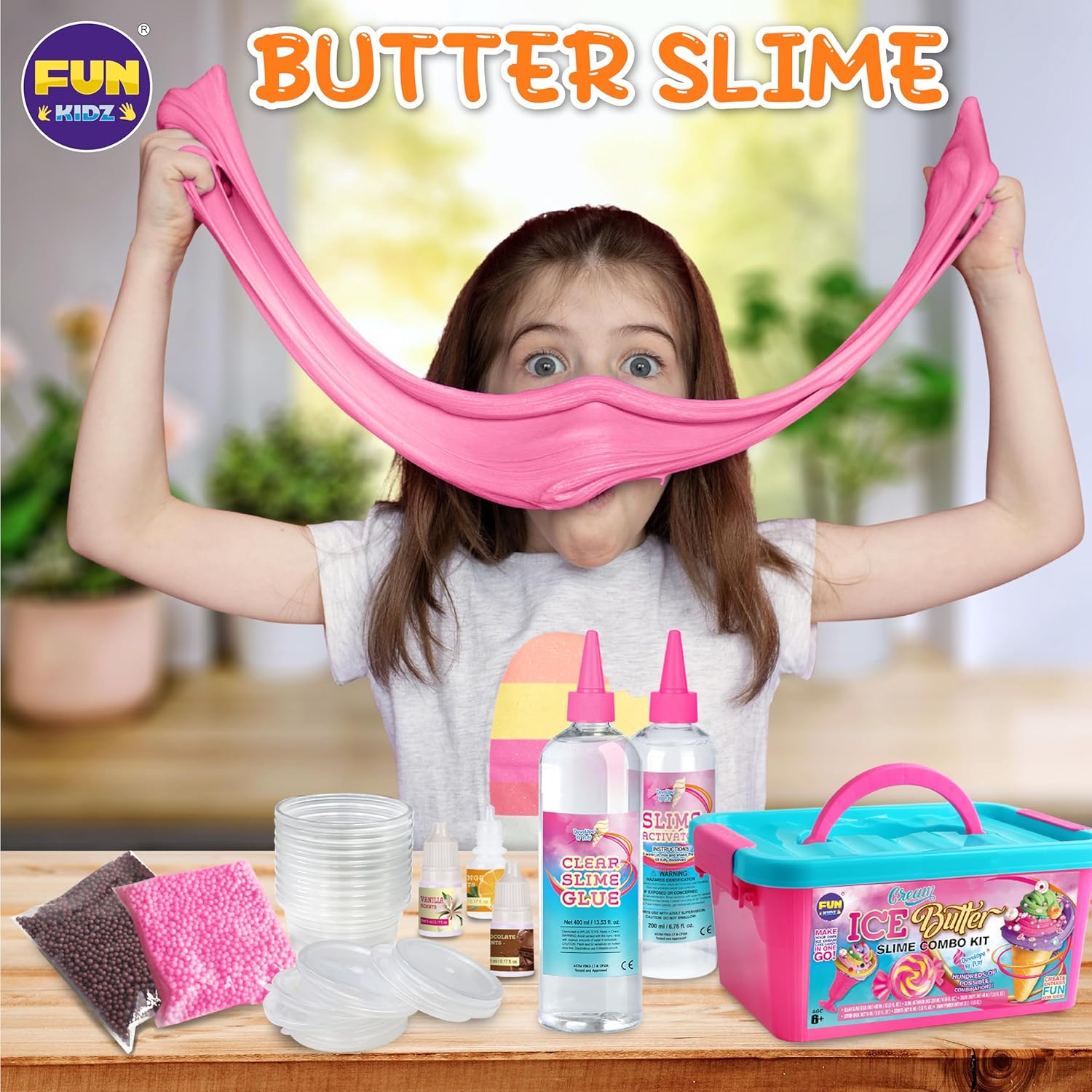 FunKidz Kit de Slime au Beurre de Crème Glacée DIY Ensemble de Slime Doux pour Filles de 8 à 12 Ans Plus de 100 Styles Combos Parfums Vanille, Orange et Chocolat Cadeau Idéal ou Activité de Fête