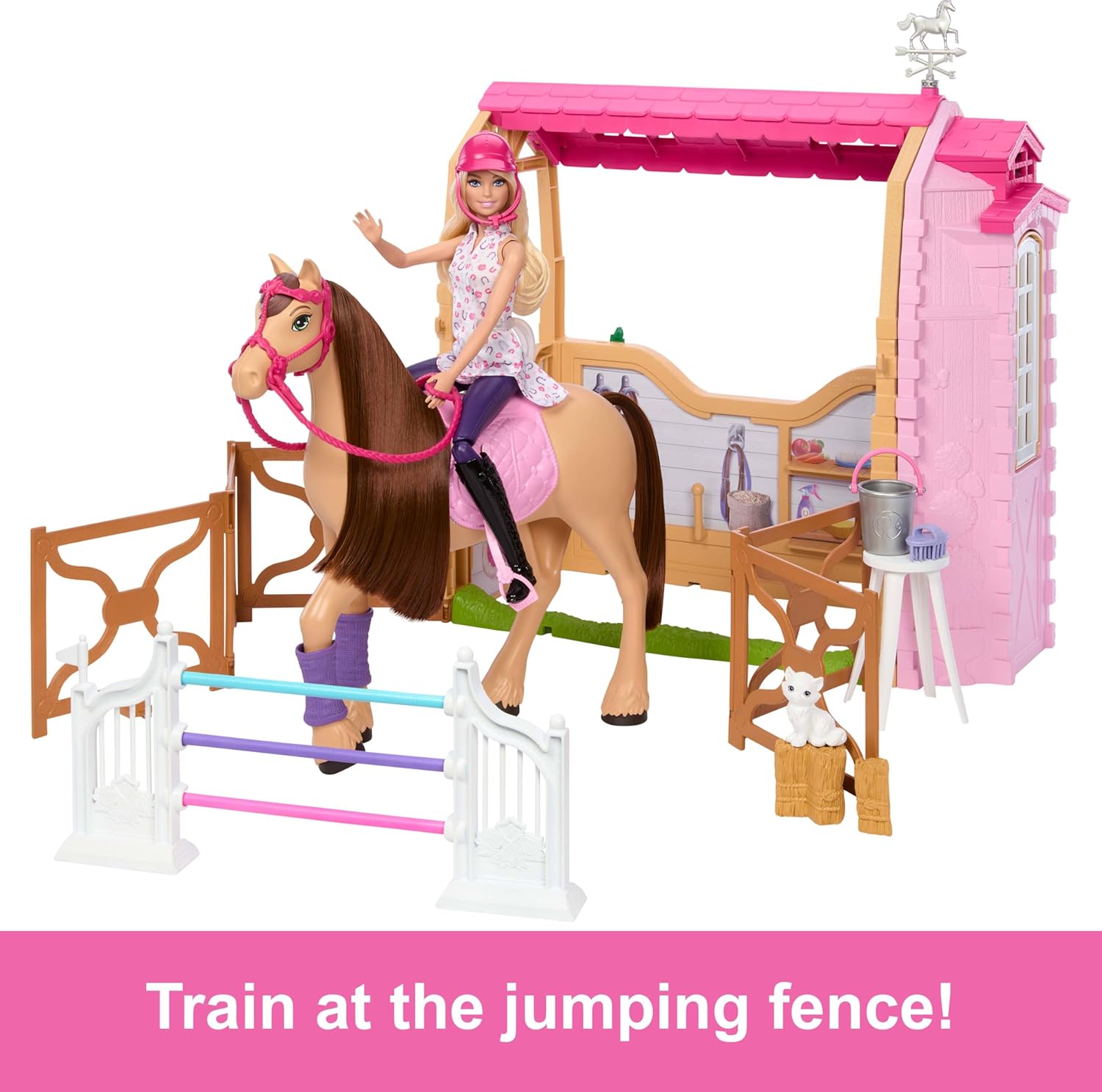 Barbie Stall-Spielset mit Puppe und Pferd, inspiriert von Barbie Mysteries The Great Horse Chase, ab 3 Jahren