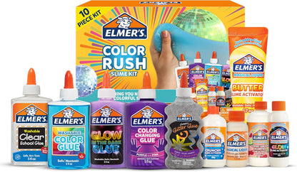 Elmer’s Color Rush 10-teiliges Schleim-Set zum Mischen, Kombinieren und Erstellen von farbverändernden, leuchtenden, knusprigen und butterfarbenen Schleimen, ungiftig, ab 6 Jahren