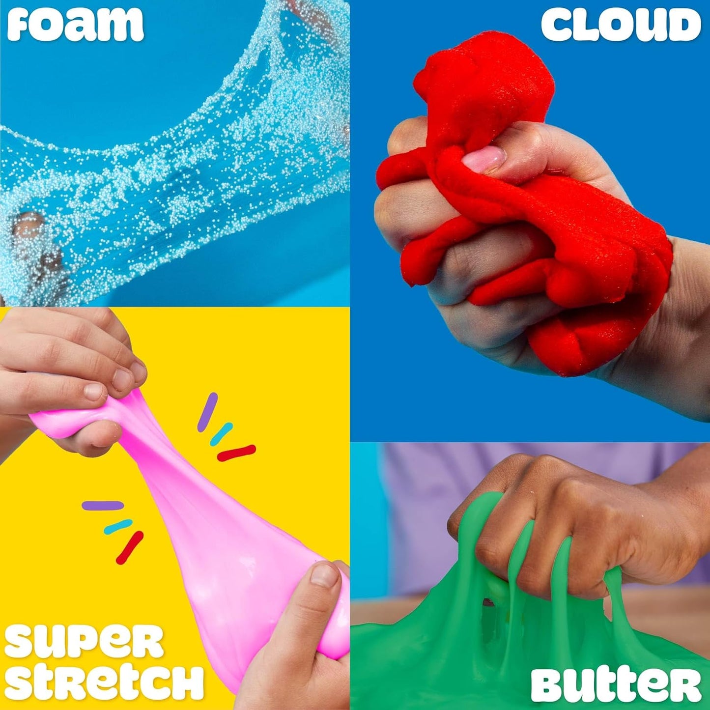 Play-Doh 6er-Pack mit Super-Stretch-, Schaum-, Butter- und Wolken-Sinnesspielzeugen für Kinder ab 3 Jahren