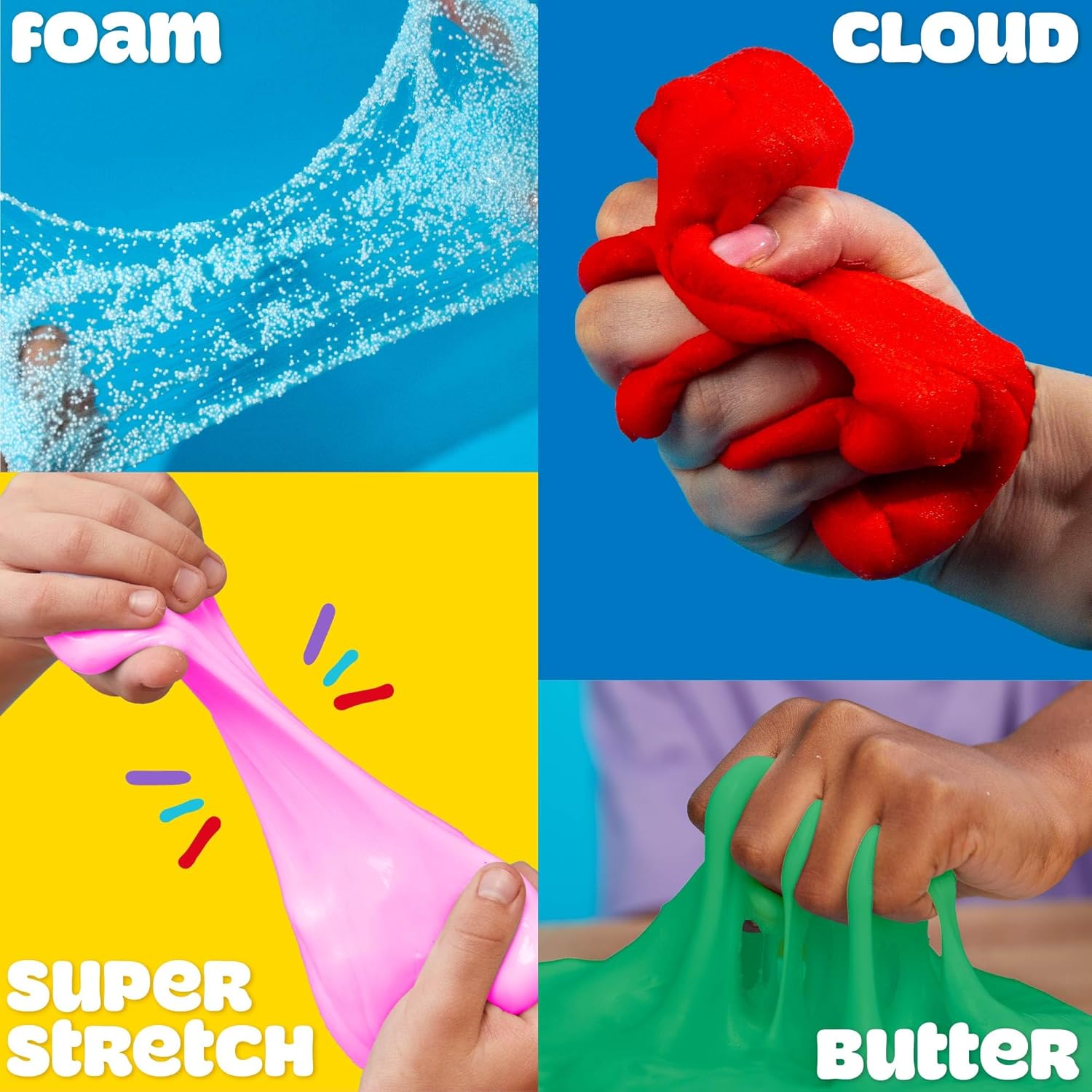 Play-Doh 6er-Pack mit Super-Stretch-, Schaum-, Butter- und Wolken-Sinnesspielzeugen für Kinder ab 3 Jahren