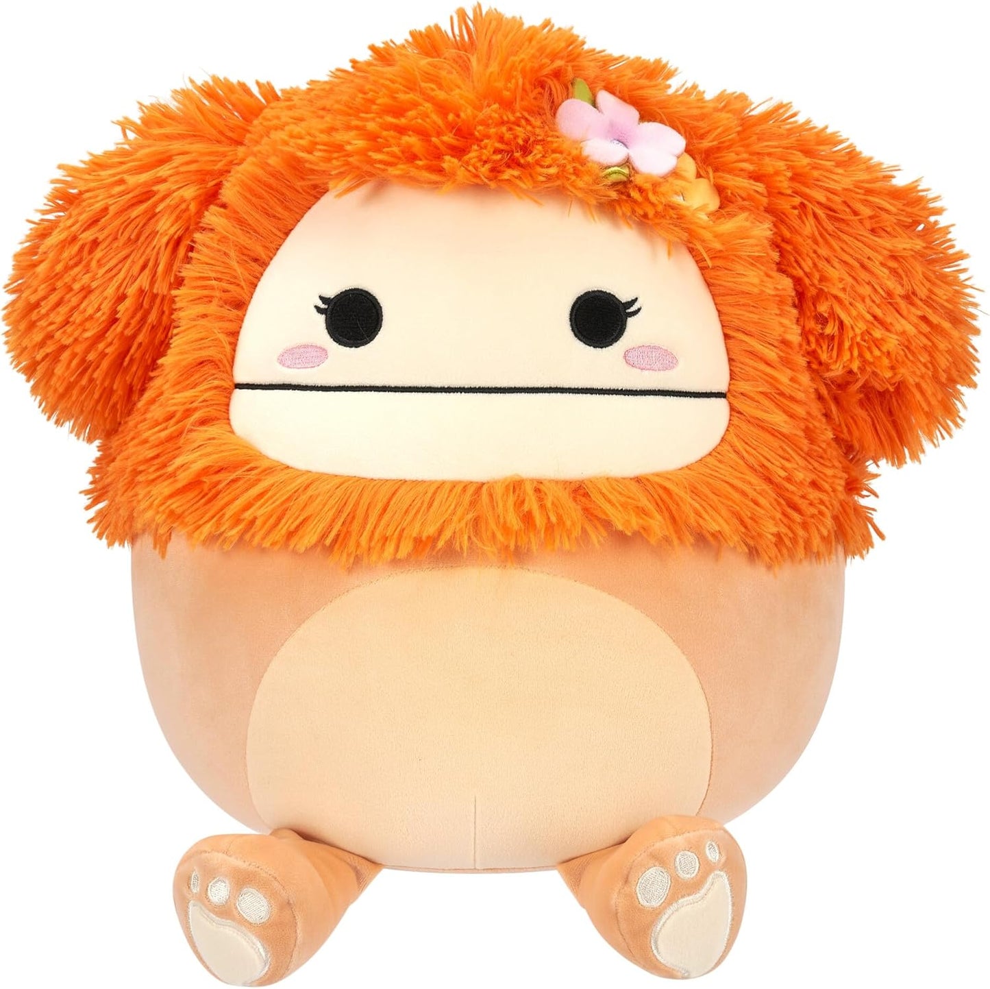Squishmallows Fuzz-A-Mallows Shasta Peach Bigfoot avec fleur tropicale