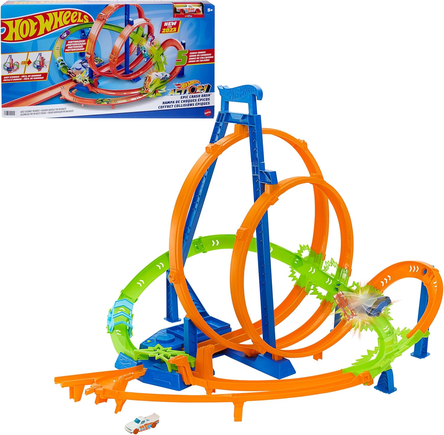 Hot Wheels Action Epic Crash Set da corsa con acceleratore motorizzato e auto