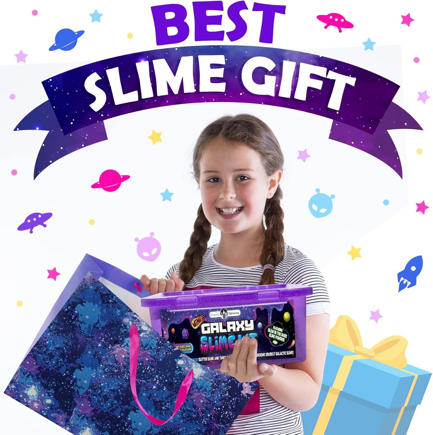 Original Stationery Galaxy Slime Kit, im Dunkeln leuchtendes DIY-Set, Glitzerpulver und Sterne, mehrfarbige Bastelbox für Mädchen im Alter von 8–12 Jahren