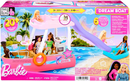 Barbie Dream Boat Spielset, 20+ Ozean-Zubehör, Pool, Rutsche und Delfin, ab 3 Jahren