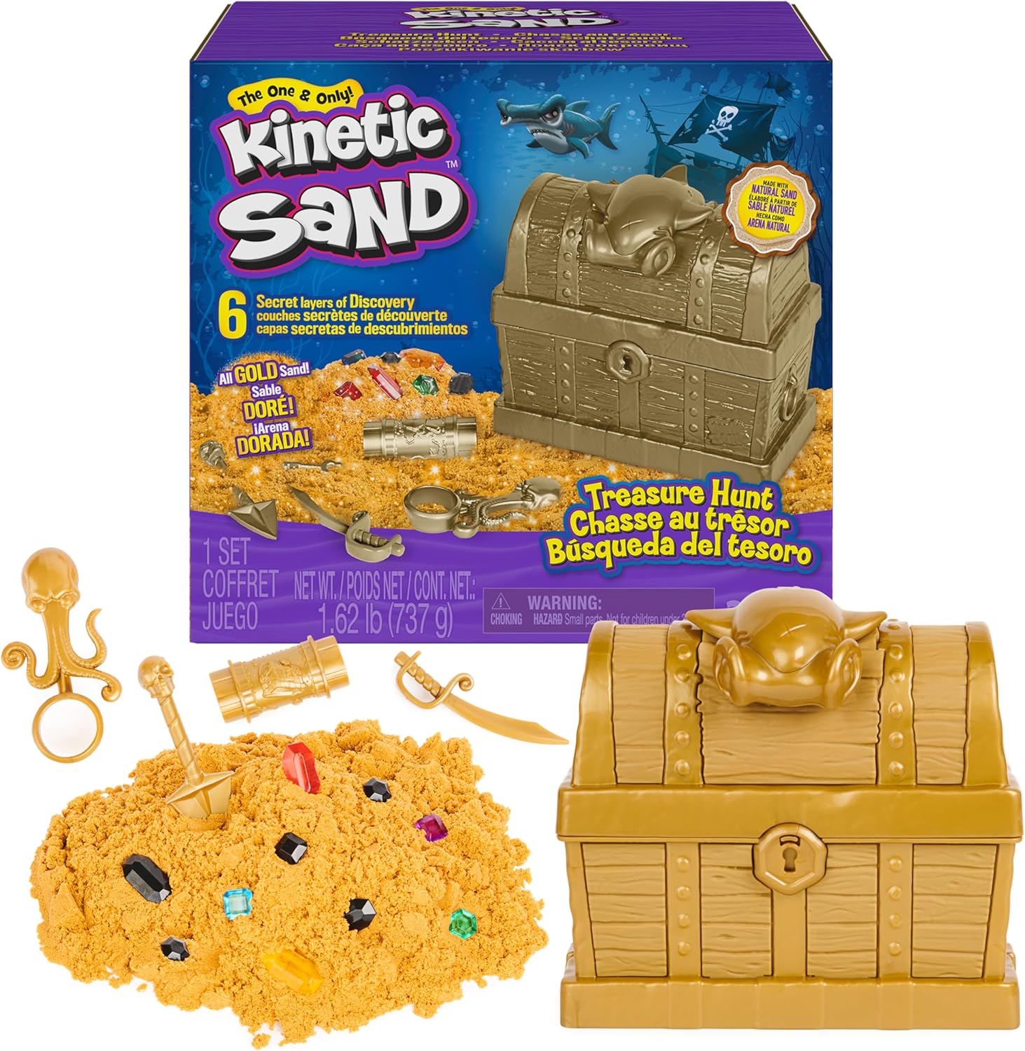 Kinetischer Sand, Schatzsuche mit 14 Überraschungsenthüllungen und 737 g seltenem Shimmer Gold Play Sand