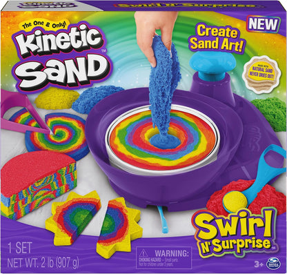 Kinetischer Sand, Swirl N‘ Surprise-Spielset mit 907 g Spielsand, einschließlich Rot, Blau, Grün, Gelb und 4 Werkzeugen