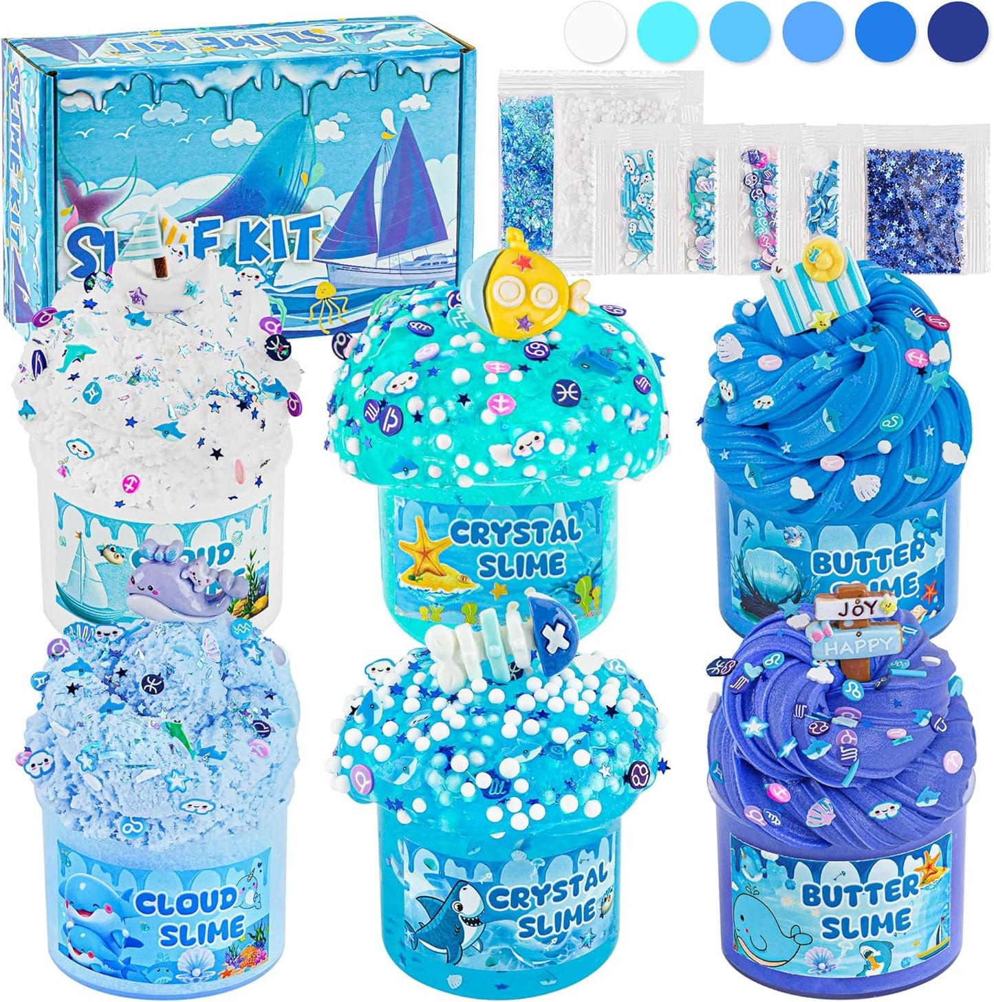 6er-Pack Blue Ocean Slime Kit Butter-, Wolken- und klare Kristalltexturen 360 ml Gesamtalter 4–12