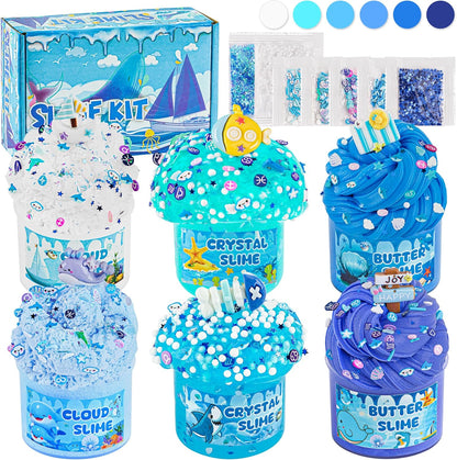 6er-Pack Blue Ocean Slime Kit Butter-, Wolken- und klare Kristalltexturen 360 ml Gesamtalter 4–12