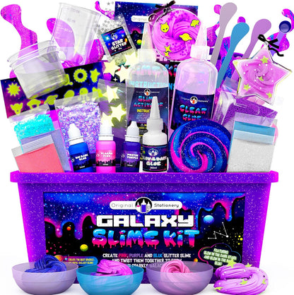 Original Stationery Galaxy Slime Kit, im Dunkeln leuchtendes DIY-Set, Glitzerpulver und Sterne, mehrfarbige Bastelbox für Mädchen im Alter von 8–12 Jahren