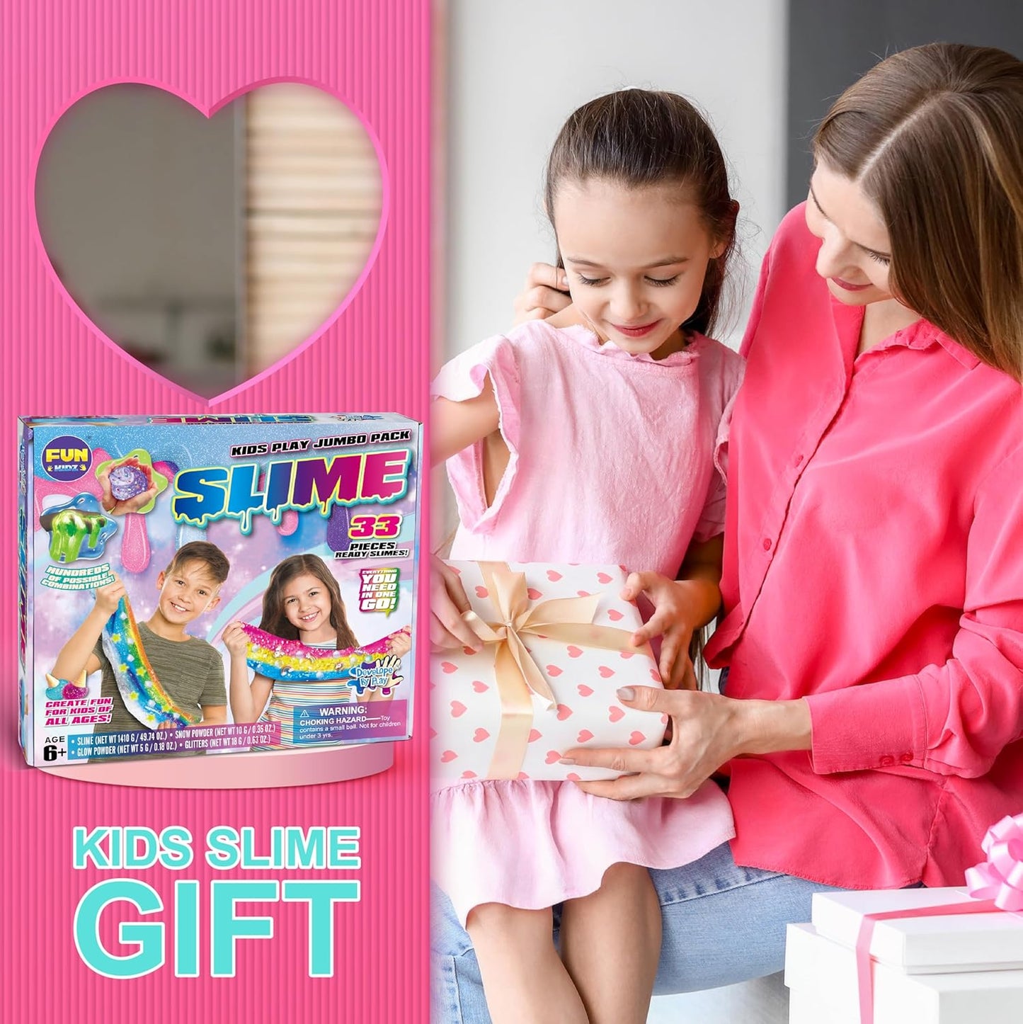 FunKidz Jumbo-Schleim-Set, 33 Becher, vorgefertigtes Schleim-Set, weich, wolkenartig, klar, butterfarben, glitzernd und im Dunkeln leuchtend, ungiftiges DIY-Set für Kinder im Alter von 4–12 Jahren, Partygeschenke und Geschenkbox