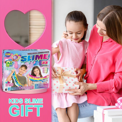 FunKidz Jumbo-Schleim-Set, 33 Becher, vorgefertigtes Schleim-Set, weich, wolkenartig, klar, butterfarben, glitzernd und im Dunkeln leuchtend, ungiftiges DIY-Set für Kinder im Alter von 4–12 Jahren, Partygeschenke und Geschenkbox