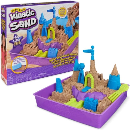 Kinetic Sand, Deluxe Beach Castle Spielset mit 1,13 kg Spielsand, Werkzeugen und Formen