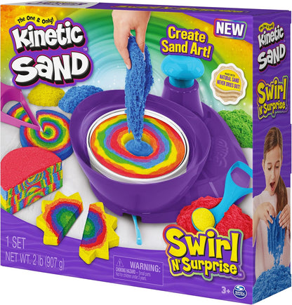 Kinetischer Sand, Swirl N‘ Surprise-Spielset mit 907 g Spielsand, einschließlich Rot, Blau, Grün, Gelb und 4 Werkzeugen