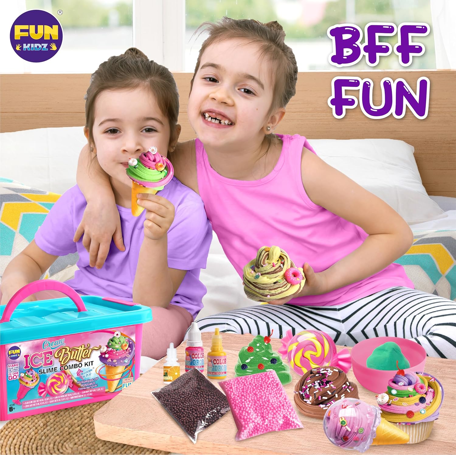 FunKidz Kit de Slime au Beurre de Crème Glacée DIY Ensemble de Slime Doux pour Filles de 8 à 12 Ans Plus de 100 Styles Combos Parfums Vanille, Orange et Chocolat Cadeau Idéal ou Activité de Fête