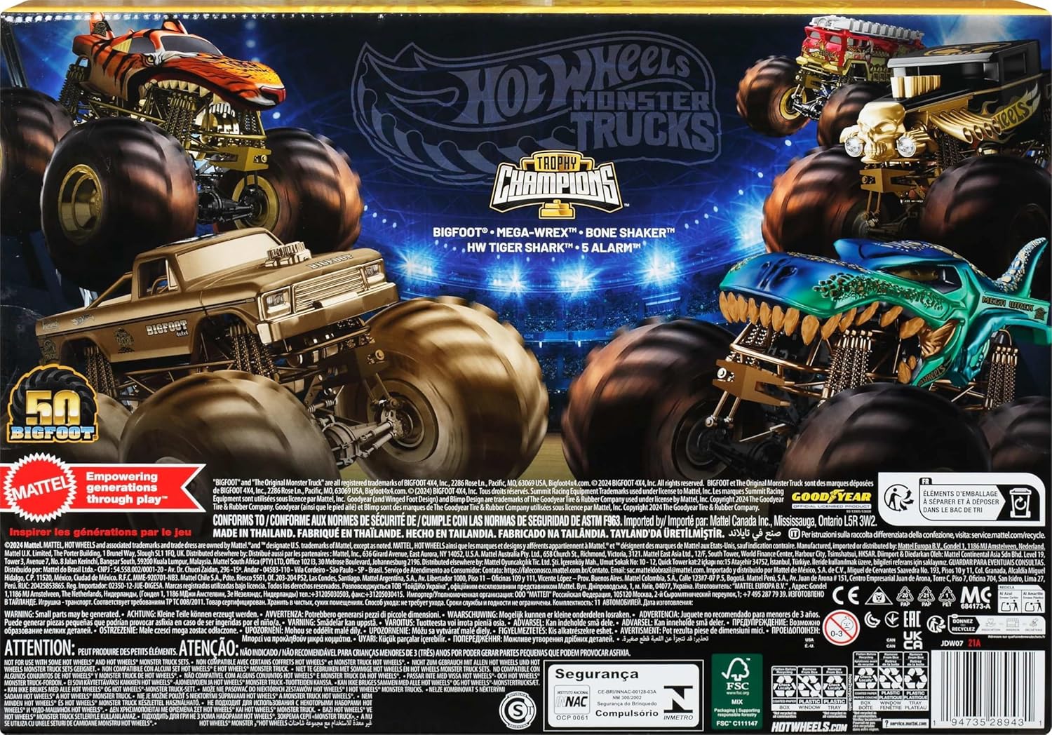 Hot Wheels Monster Trucks Trophy Champions Collection – Multipack 50e anniversaire