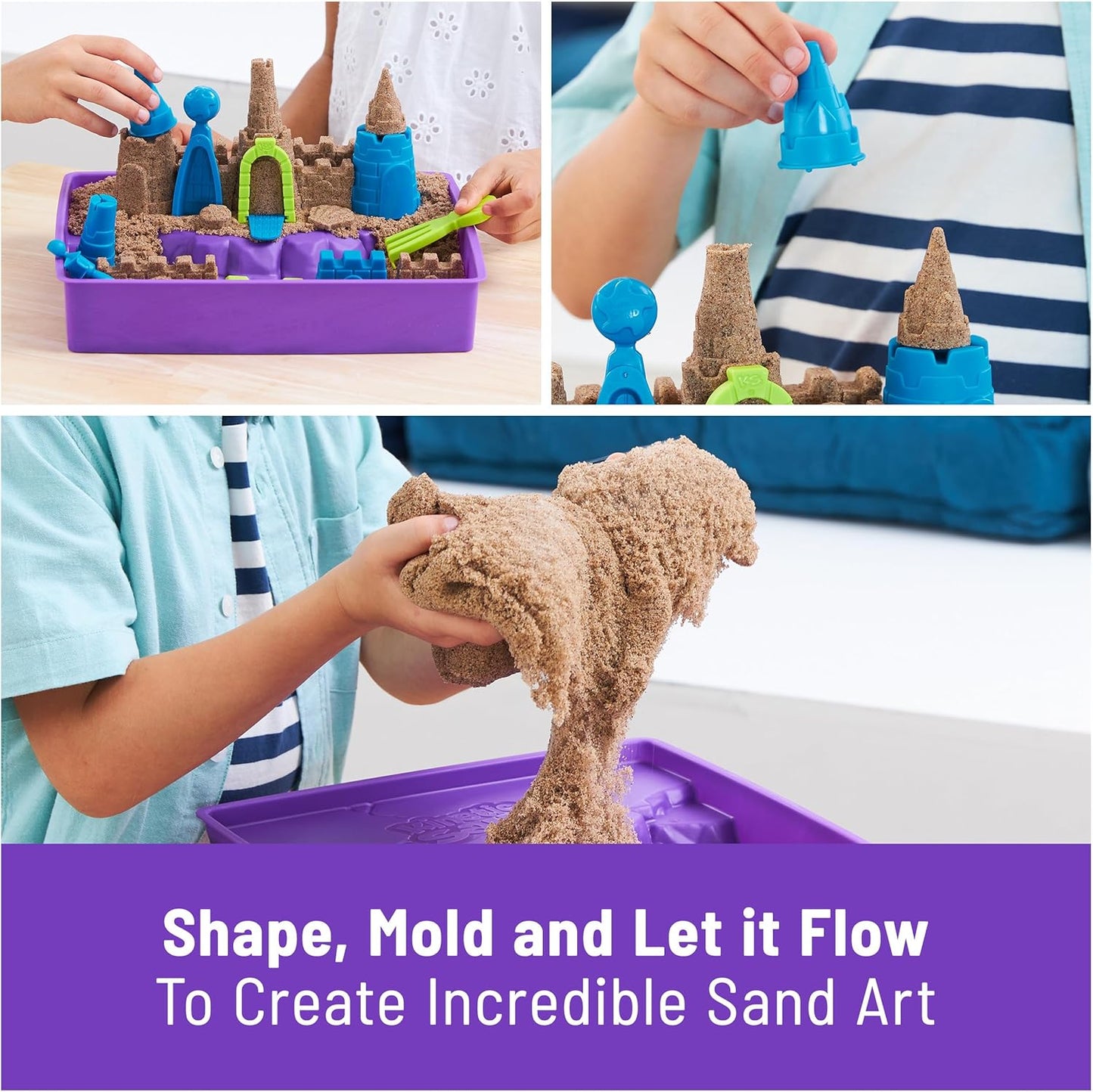 Kinetic Sand, Deluxe Beach Castle Spielset mit 1,13 kg Spielsand, Werkzeugen und Formen