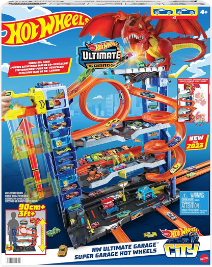 Hot Wheels City Ultimate Garage Playset avec dragon, ascenseur, boucle et 2 voitures
