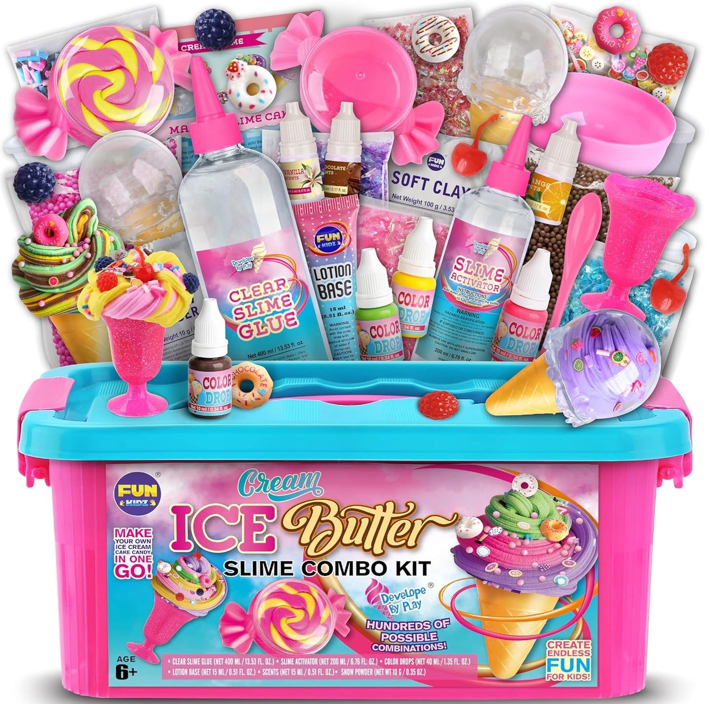 FunKidz Kit de Slime au Beurre de Crème Glacée DIY Ensemble de Slime Doux pour Filles de 8 à 12 Ans Plus de 100 Styles Combos Parfums Vanille, Orange et Chocolat Cadeau Idéal ou Activité de Fête