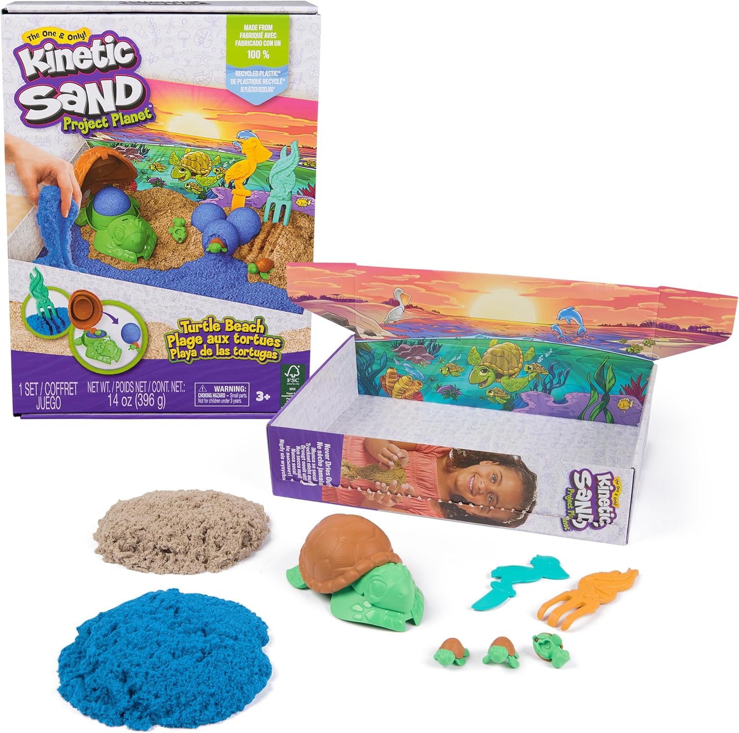 Kinetischer Sand, Project Planet Turtle Beach mit 396 g Spielsand, Werkzeugen und Formen