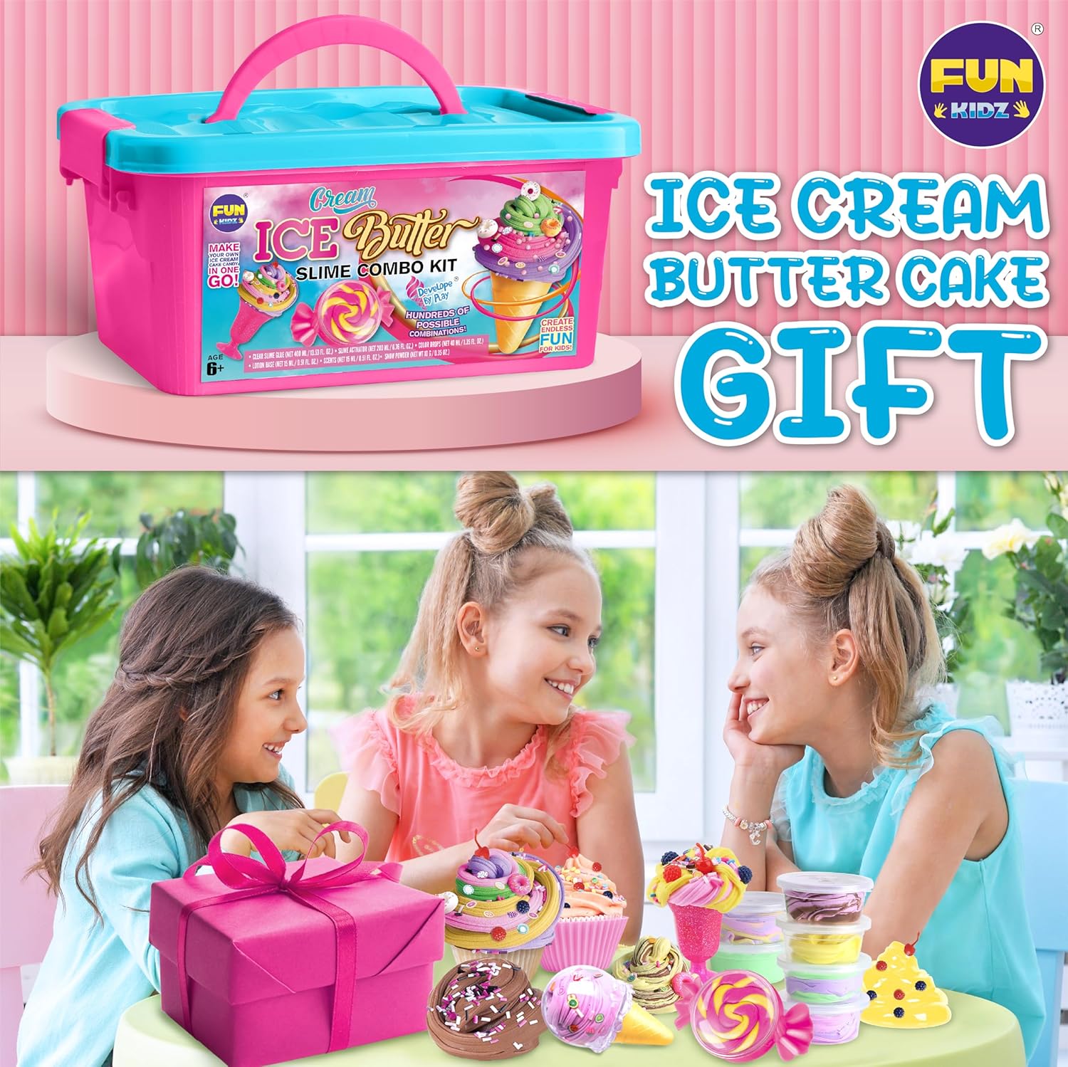 FunKidz Kit de Slime au Beurre de Crème Glacée DIY Ensemble de Slime Doux pour Filles de 8 à 12 Ans Plus de 100 Styles Combos Parfums Vanille, Orange et Chocolat Cadeau Idéal ou Activité de Fête