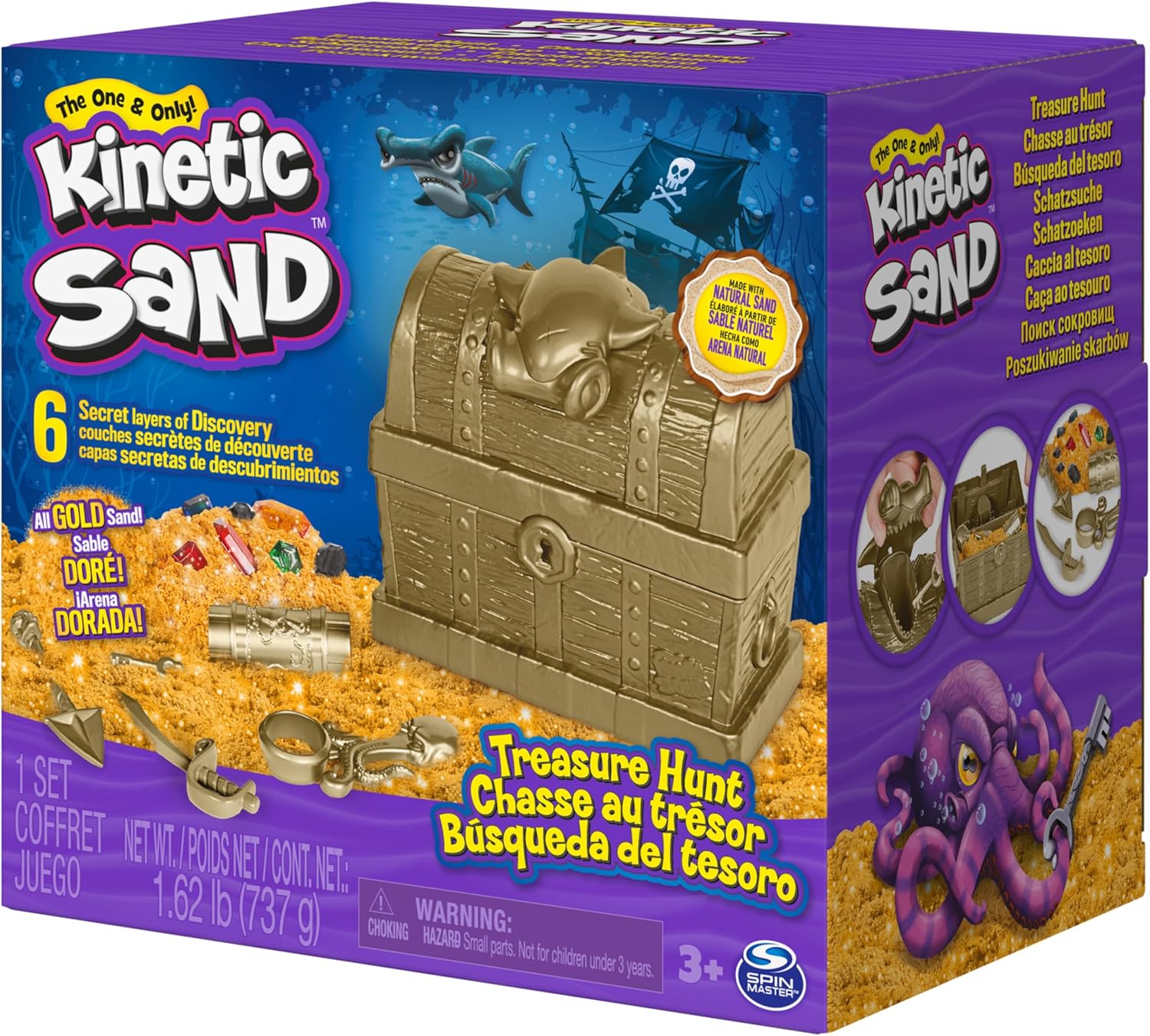 Kinetischer Sand, Schatzsuche mit 14 Überraschungsenthüllungen und 737 g seltenem Shimmer Gold Play Sand
