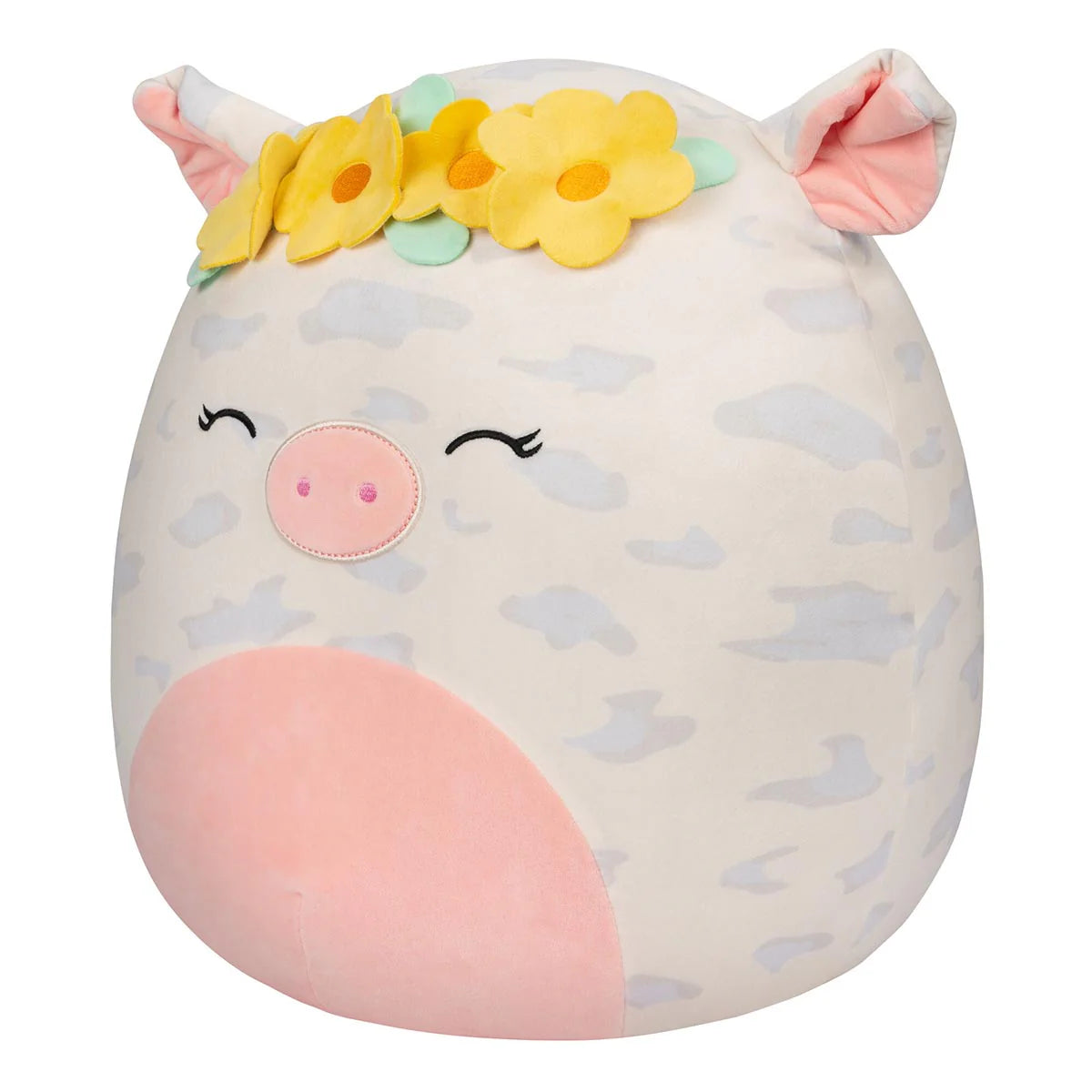 Squishmallows - Rosie le cochon tacheté avec couronne de fleurs jaunes