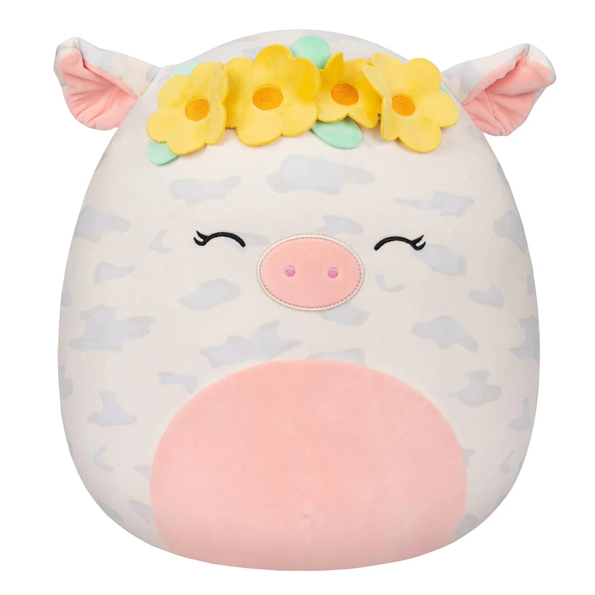 Squishmallows - Rosie le cochon tacheté avec couronne de fleurs jaunes