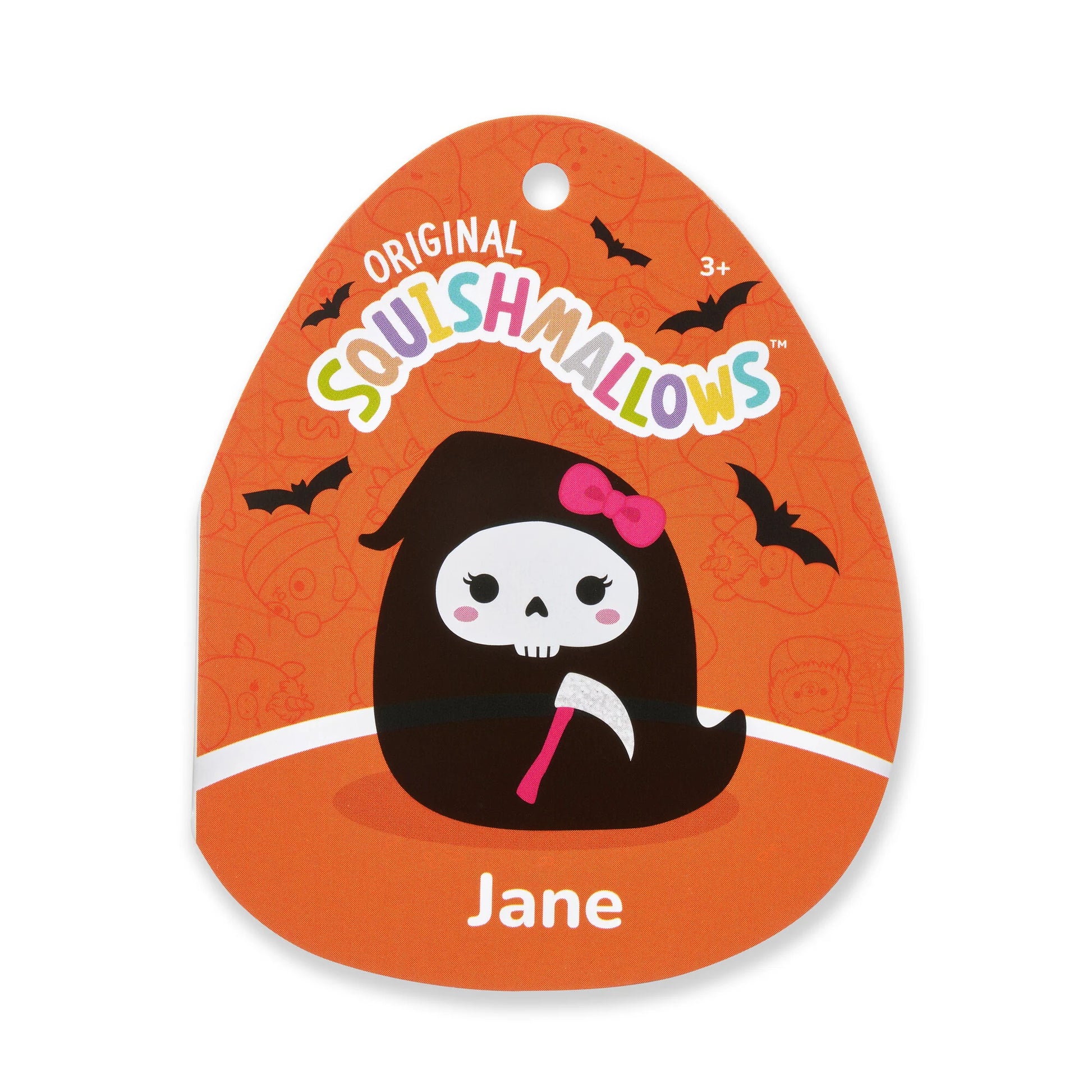 Squishmallows Halloween Jane der schwarze Sensenmann mit Schleife