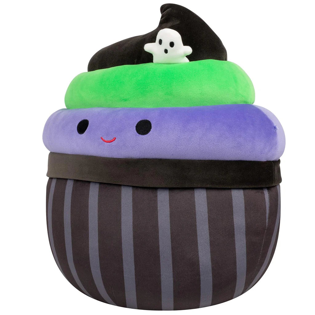 Squishmallows Halloween Kurt der Schwarze Cupcake mit grünem und violettem Zuckerguss