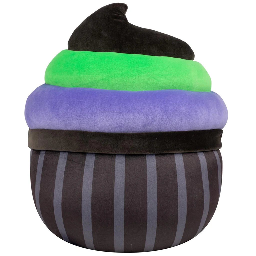 Squishmallows Halloween Kurt der Schwarze Cupcake mit grünem und violettem Zuckerguss