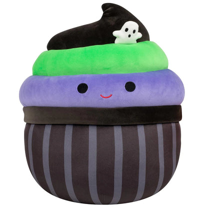 Squishmallows Halloween Kurt der Schwarze Cupcake mit grünem und violettem Zuckerguss