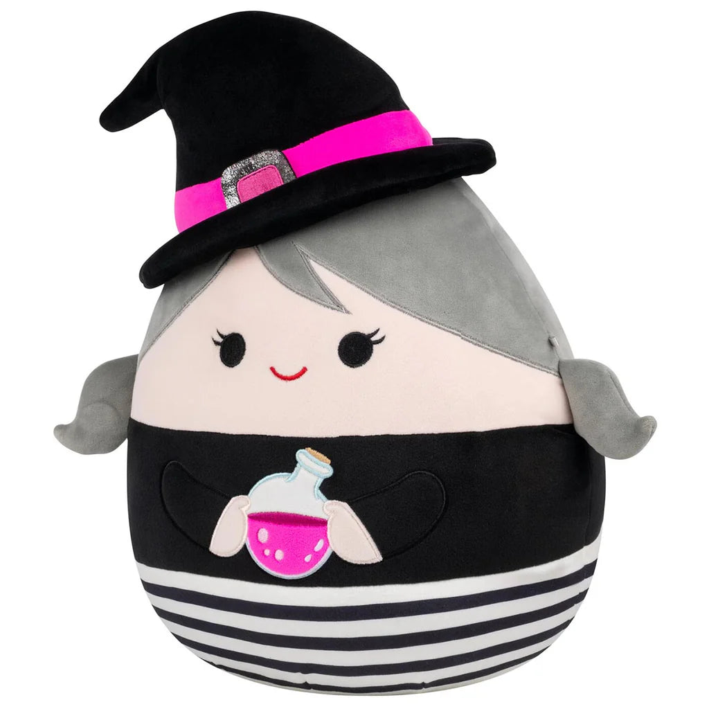 Squishmallows Halloween Agora, die Hexe mit grauem Haar, die einen Trank hält