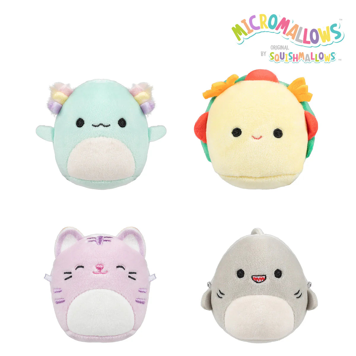 Squishmallows Micromallows 4er-Pack – Gordon Shark, Tex Taco, Tabitha Cat, Irina Axolotl