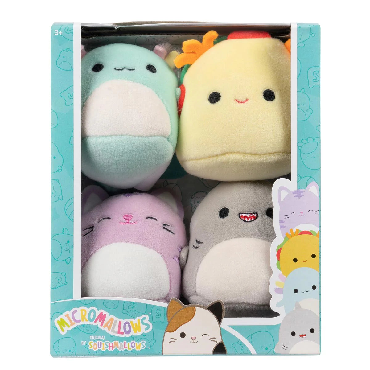Squishmallows Micromallows 4er-Pack – Gordon Shark, Tex Taco, Tabitha Cat, Irina Axolotl