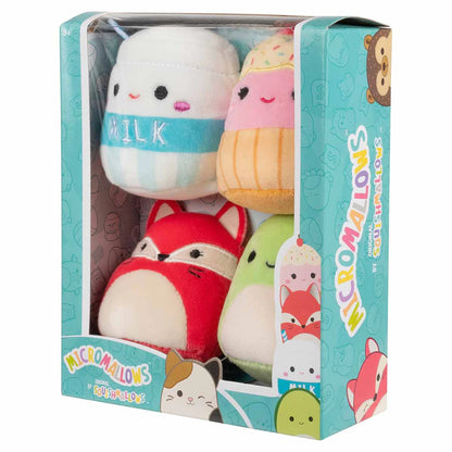 Squishmallows Micromallows 4er-Pack – Fifi Fox, Henry Turtle, Melly Milk Carton, Clara Cupcake