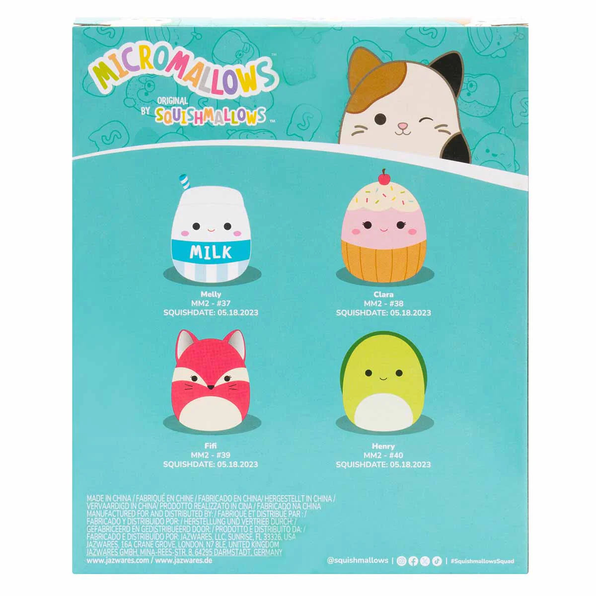 Squishmallows Micromallows 4er-Pack – Fifi Fox, Henry Turtle, Melly Milk Carton, Clara Cupcake
