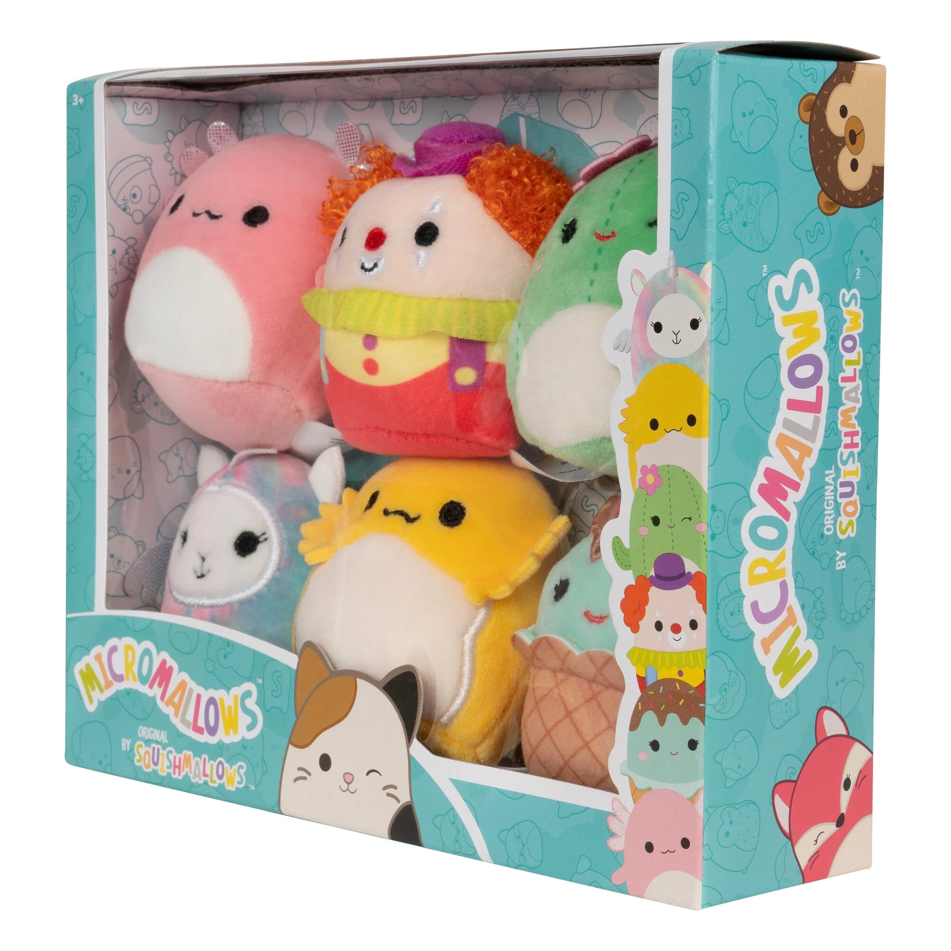 Squishmallows Micromallows Confezione da 6 – Archie Axolotl, Bimbi Clown, Lucy-May Llamapegacorn, Maritza Cactus, Maya Sundae, Rodry Drago Barbuto