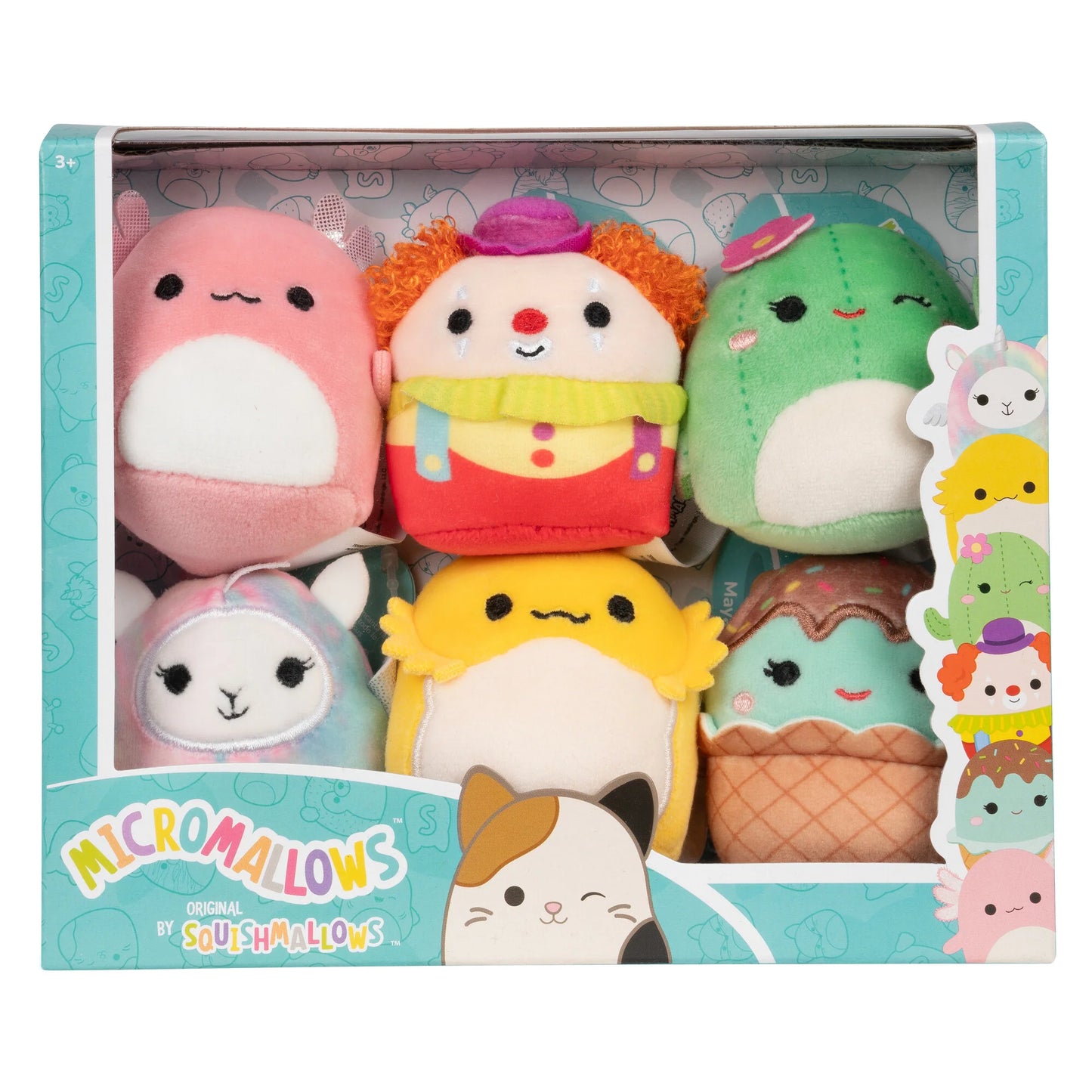 Squishmallows Micromallows Confezione da 6 – Archie Axolotl, Bimbi Clown, Lucy-May Llamapegacorn, Maritza Cactus, Maya Sundae, Rodry Drago Barbuto