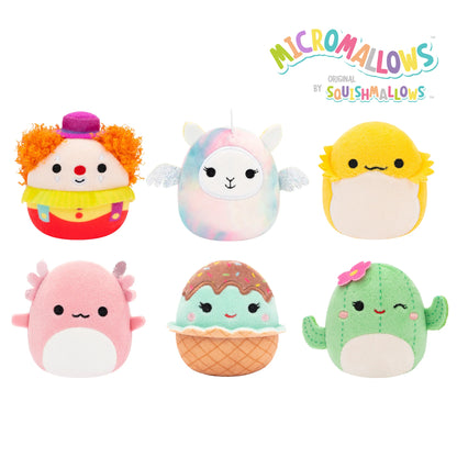 Squishmallows Micromallows Confezione da 6 – Archie Axolotl, Bimbi Clown, Lucy-May Llamapegacorn, Maritza Cactus, Maya Sundae, Rodry Drago Barbuto