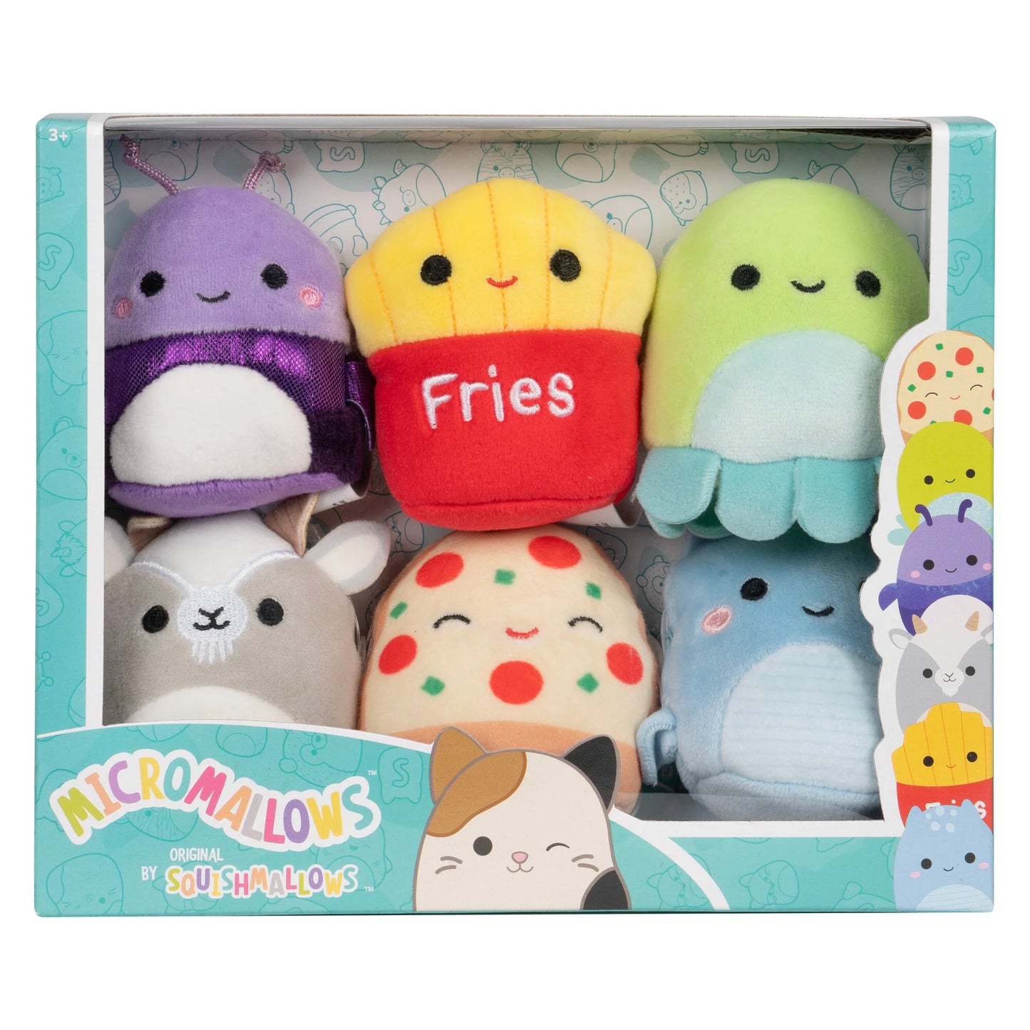 Squishmallows Micromallows Confezione da 6 – Axel Beetle, Lune Loch Ness Monster, Floyd French Fries, Orphie Octopus, Pep Pizza, Walker Goat