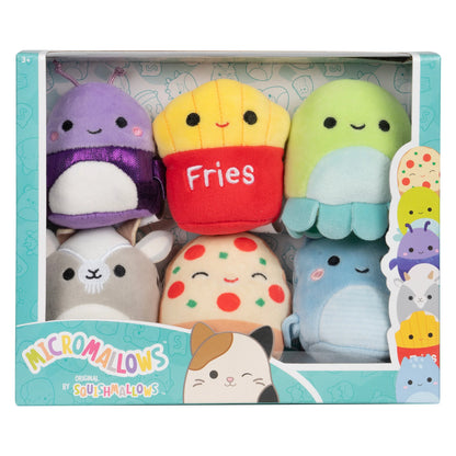 Squishmallows Micromallows Confezione da 6 – Axel Beetle, Lune Loch Ness Monster, Floyd French Fries, Orphie Octopus, Pep Pizza, Walker Goat