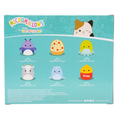 Squishmallows Micromallows Confezione da 6 – Axel Beetle, Lune Loch Ness Monster, Floyd French Fries, Orphie Octopus, Pep Pizza, Walker Goat