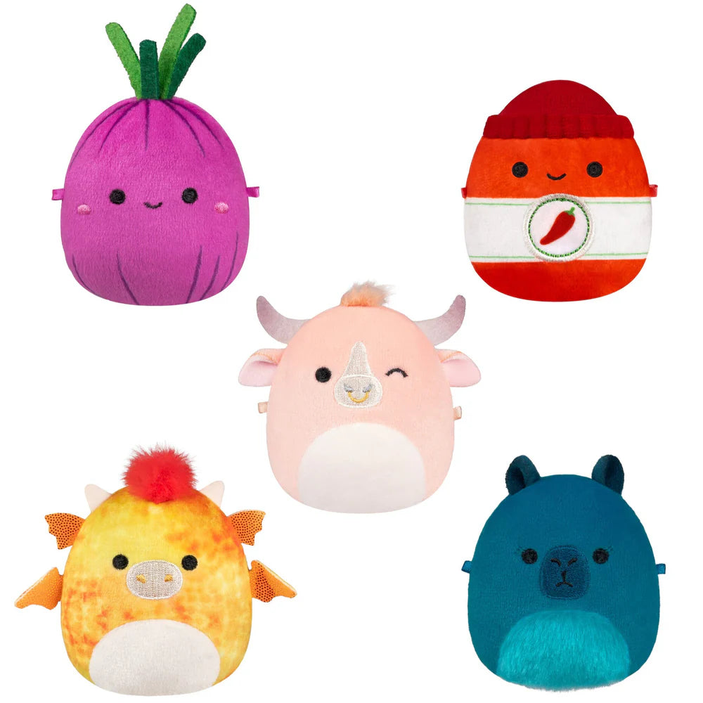 Squishmallows Micromallows 5er-Pack – Howland Bull, Dieric Dragon, Azizbek Onion, Cyril Capybara, Illia Sriracha
