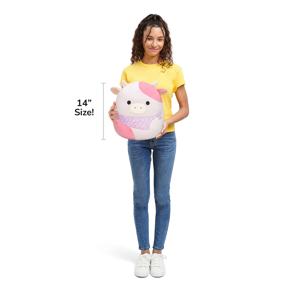 Squishmallows - Reshma la vache rose clair avec bandana violet