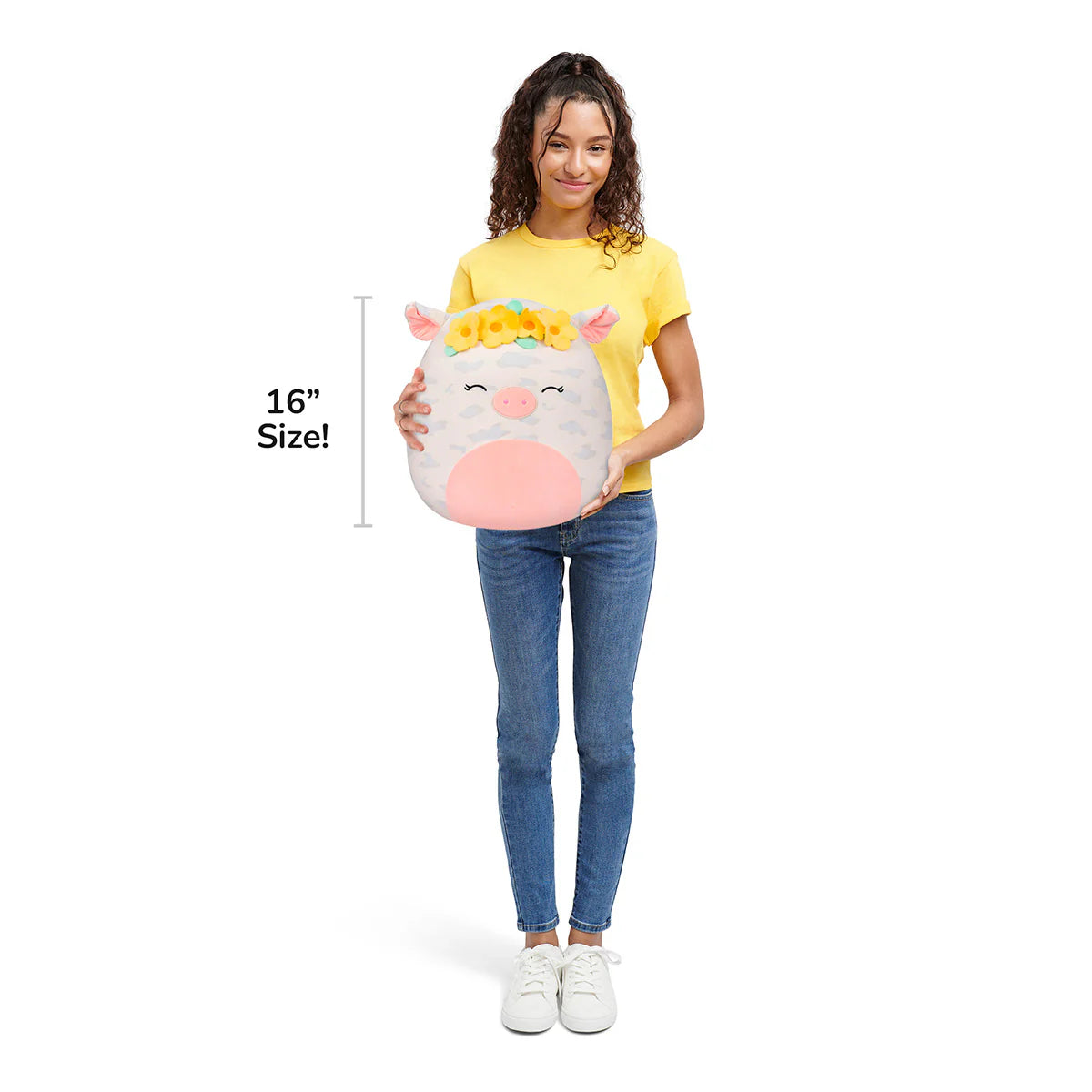 Squishmallows - Rosie le cochon tacheté avec couronne de fleurs jaunes
