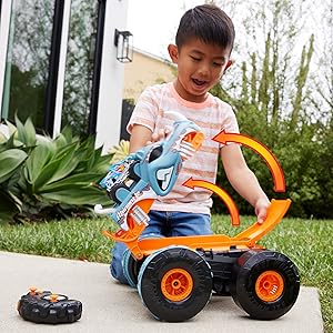 Hot Wheels Monster Trucks Véhicule RC Rhinomite convertible avec Race Ace