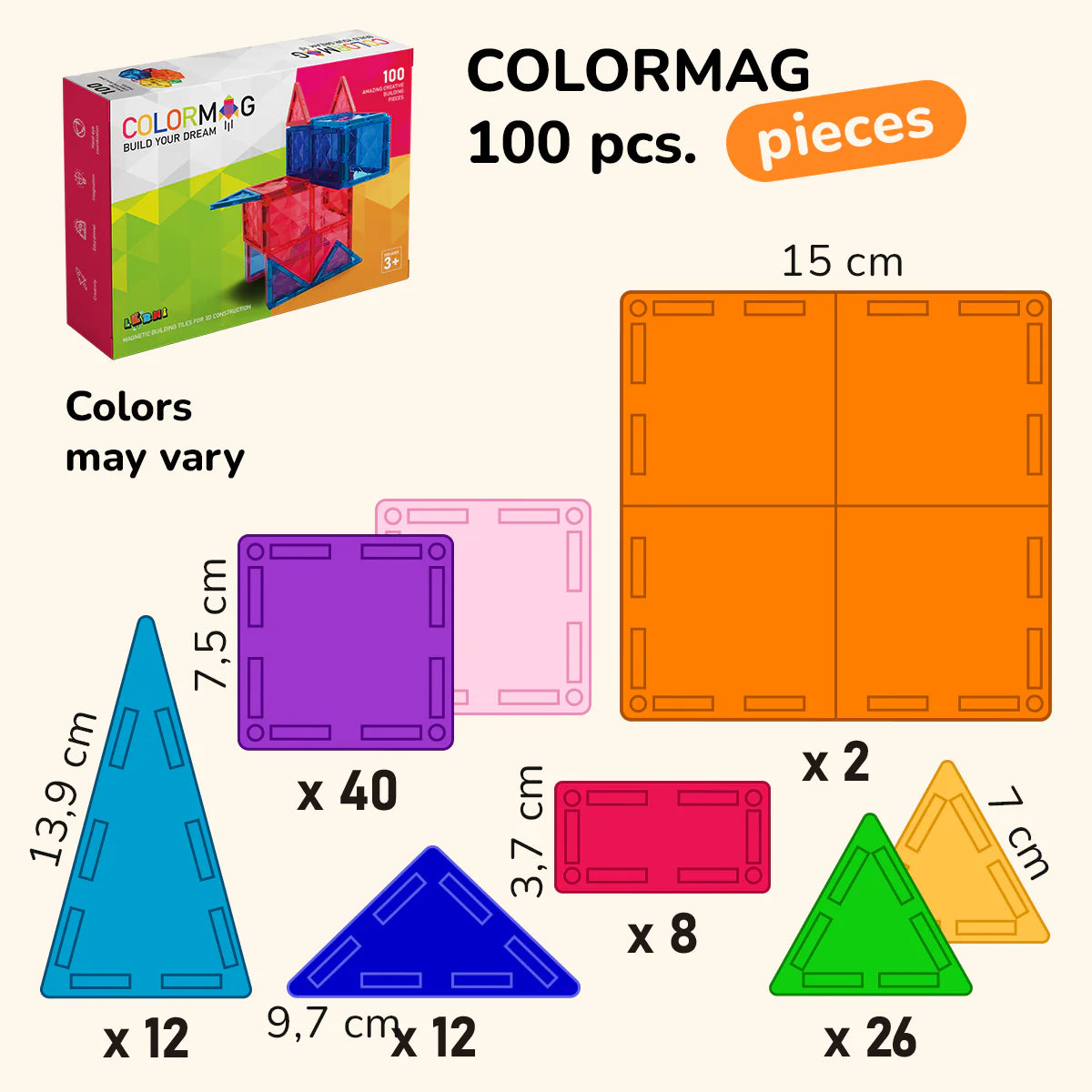 Magnetbaukasten COLORMAG Magnetbaukasten 100-tlg