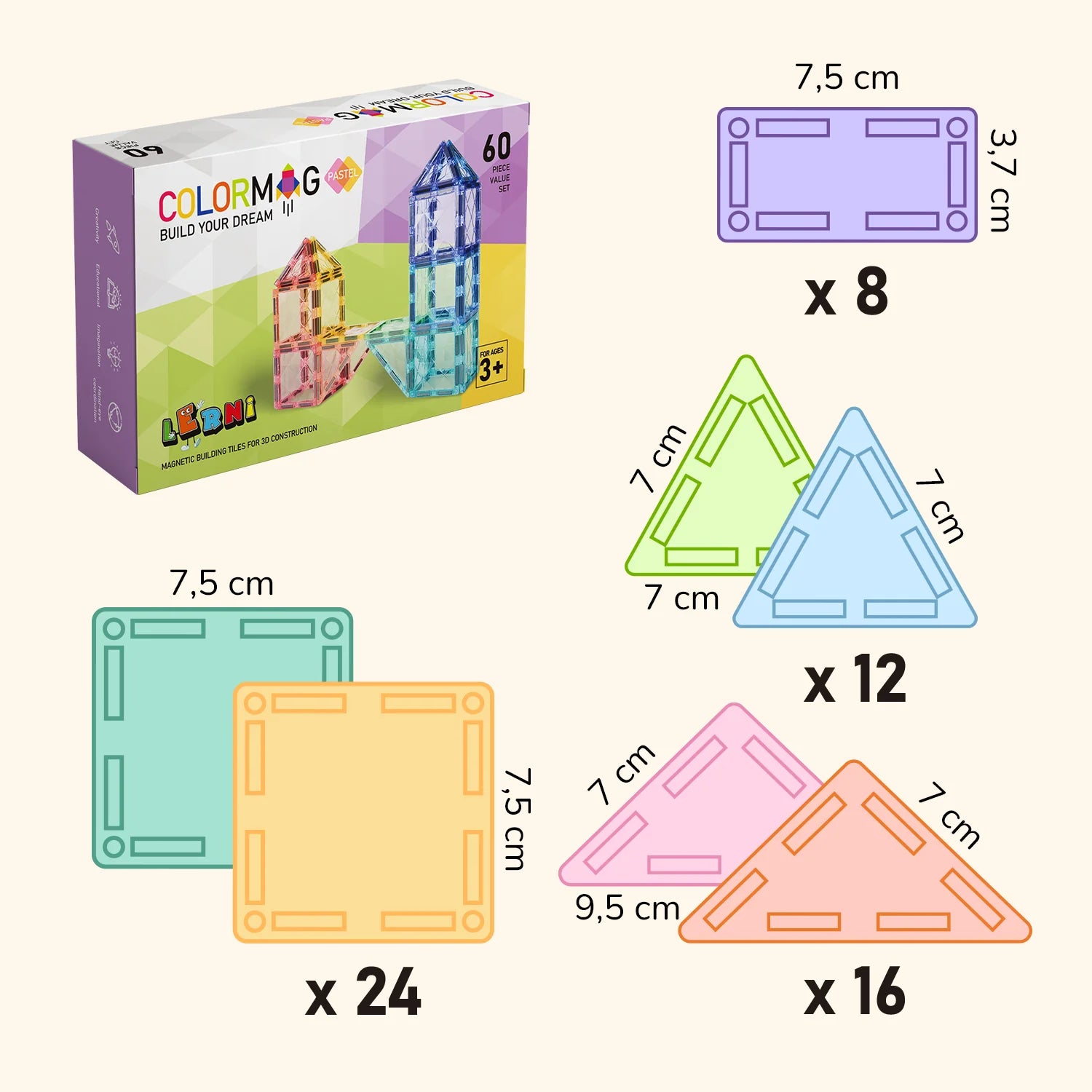 Magnetisches Bauset COLORMAG 60 – Pastell