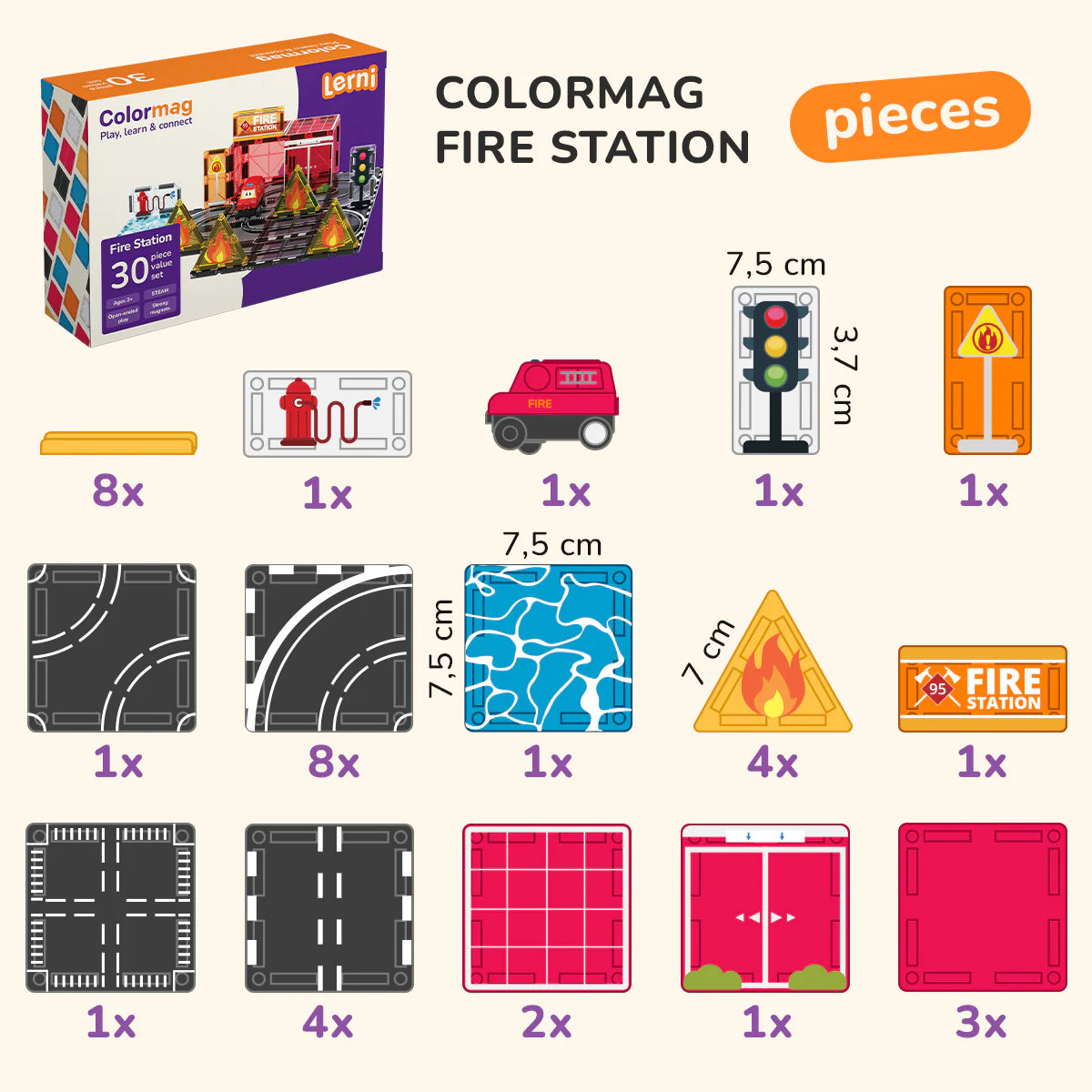Set de construction magnétique Caserne de pompiers Colormag
